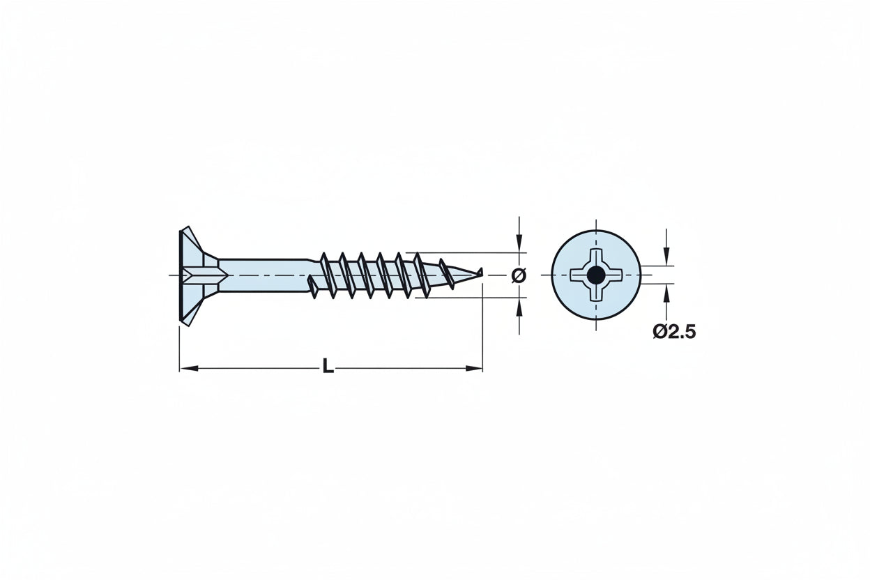 Phillip Screws 28mm - Countersunk head, partially threaded