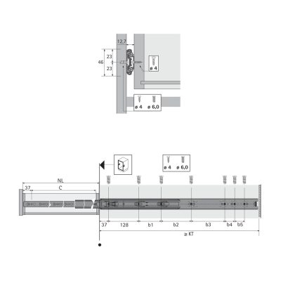 Hettich KA 5632 Full Extension Standard Ball Bearing Runners, 45kg (Side Installation) - Image 2